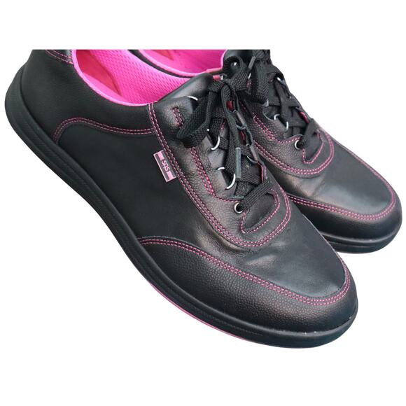 SAS Sporty Leather Sneakers Black and Pink Lace up Comfort Cushion Walking Women - Picture 1 of 8